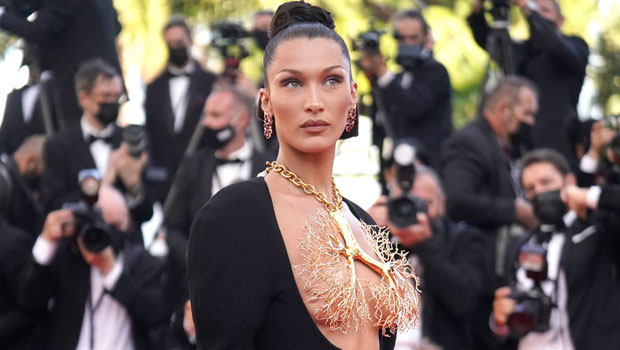 Bella Hadid Does Edgy Glam in Black Fringe Dress and Knee-High