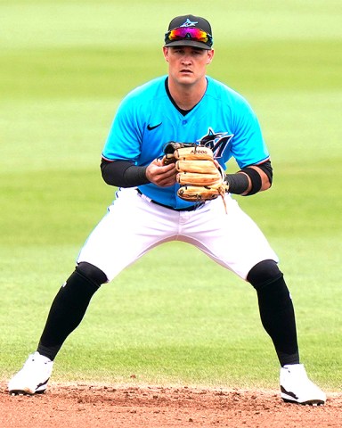 Miami Marlins shortstop Eddy Alvarez waits for a play during the seventh inning of a spring training baseball game against the St. Louis Cardinals, in Jupiter, Fla
Cardinals Marlins Spring Baseball, Jupiter, United States - 22 Mar 2021