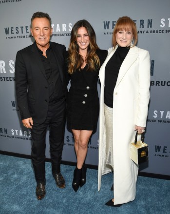 Bruce Springsteen, Jessica Springsteen, Patti Scialfa. Singer-songwriter Bruce Springsteen, left, daughter Jessica Springsteen and wife Patti Scialfa attend the special screening of "Western Stars" at Metrograph, in New York
NY Special Screening of "Western Stars", New York, USA - 16 Oct 2019