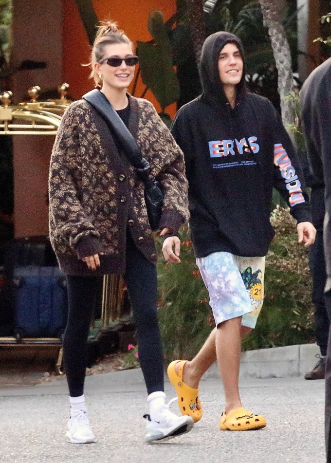 Justin & Hailey Bieber Leave The Beverly Hills Hotel Smiling