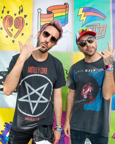 Jack Barakat, left, and Alex Gaskarth of All Time Low pose on day one of the Lollapalooza Music Festival, at Grant Park in Chicago
2021 Lollapalooza Music Festival - Day 1, Chicago, United States - 29 Jul 2021