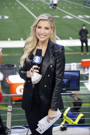 Sideline reporter Melanie Collins works during an NFL football game in Arlington, Texas49ers Cowboys Football, Arlington, United States - 19 Dec 2020