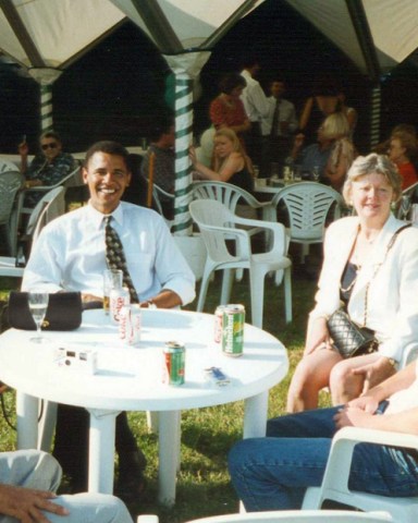 Michelle Obama, Barack Obama, Dianne and William MannersBarack Obama at the wedding of Ian Manners to Obama's half-sister Auma, Stokes Farm, Wokingham, Britain 1996(l-r) Michelle Obama (Barack's wife), BaraCk Obama, Ian Manners' sister Dianne and far right Dianne's son William at the wedding reception held at Stokes Farm, Wokingham.