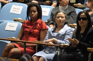 United States First Lady Michelle Obama (l) and Yoo Soon-taek (r) the Wife of United Nations Secretary-general Ban Ki-moon Listen to United States President Barack Obama Speak During the 64th General Debate of the United Nations General Assembly at United Nations Headquarters in New York New York Usa On 23 September 2009Usa Un General Assembly - Jan 2007