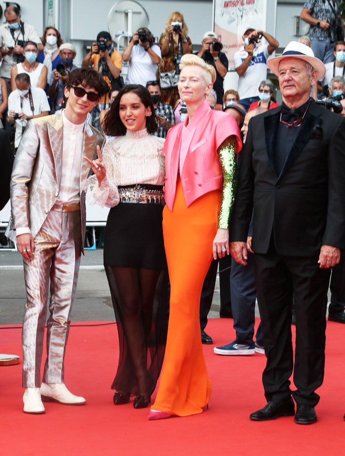 Timothee Chalamet, Lyna Khoudri, Tilda Swinton and Bill Murray at The French Dispatch premiere
