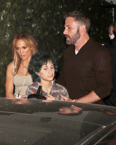 West Hollywood, CA  - Jennifer Lopez and Ben Affleck exit Craig's after enjoying a dinner date.  Pictured: Jennifer Lopez, Ben Affleck  BACKGRID USA 12 AUGUST 2021   USA: +1 310 798 9111 / usasales@backgrid.com  UK: +44 208 344 2007 / uksales@backgrid.com  *UK Clients - Pictures Containing Children Please Pixelate Face Prior To Publication*