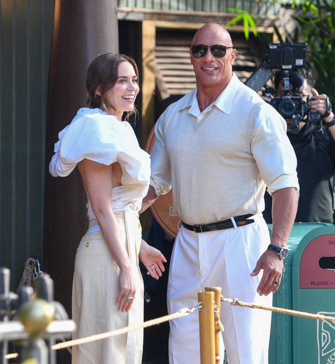 Dwayne ‘The Rock’ Johnson and his co-star Emily Blunt smiling