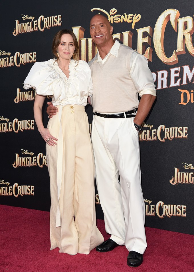 Dwayne ‘The Rock’ Johnson and Emily Blunt pose on the red carpet