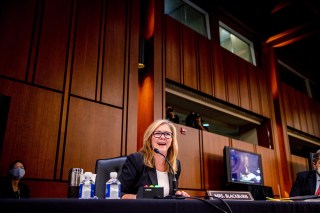 Senator Marsha Blackburn (R-TN) participates in the second day of the confirmation hearing of Judge Amy Coney Barrett, Nominee for Supreme Court, with the Senate Judiciary Committee in the Hart Senate Office Building in Washington, DC, USA, 13 October 2020.
Supreme Court Nominee Judge Amy Coney Barrett confirmation hearing, Washington, USA - 13 Oct 2020