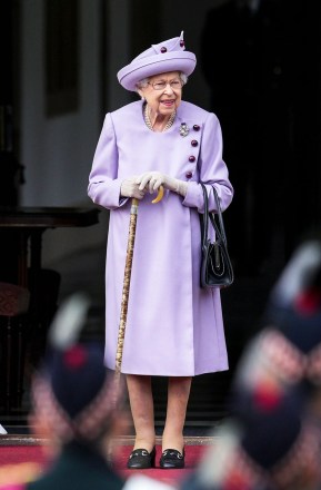 Her Majesty Queen Elizabeth II attends an Armed Forces Act of Loyalty Parade in the gardens of the Palace of Holyroodhouse in Edinburgh, UK, 28 June 2022. 
The armed forces, represented by the Service Cadets, Band of the Royal Marines Scotland and the Pipes and Drums of the Royal Regiment of Scotland, conducted a parade and presented The Queen with the key for Edinburgh Castle. The event was an opportunity for the armed forces to mark Her Majesty's Platinum Jubilee in Scotland.
Armed Forces Act of Loyalty Parade, Palace of Holyroodhouse, Edinburgh, Scotland, UK - 28 Jun 2022
Her Majesty The Queen will attend an Armed Forces Act of Loyalty Parade in the gardens of the Palace of Holyroodhouse. The event will be an opportunity for the Armed Forces to mark Her Majesty's Platinum Jubilee in Scotland, and pay tribute to The Queen's role as Head of the UK Armed Forces. Her Majesty's Armed Forces will conduct a Parade and Presentation of the Key for Edinburgh Castle in the gardens of the Palace of Holyroodhouse. All three services will be represented on parade, with each of the single service Senior Representatives in Scotland present, together with Service Cadets. Musical support will be provided by the Band of the Royal Marines Scotland and the Pipes and Drums of The Royal Regiment of Scotland.
