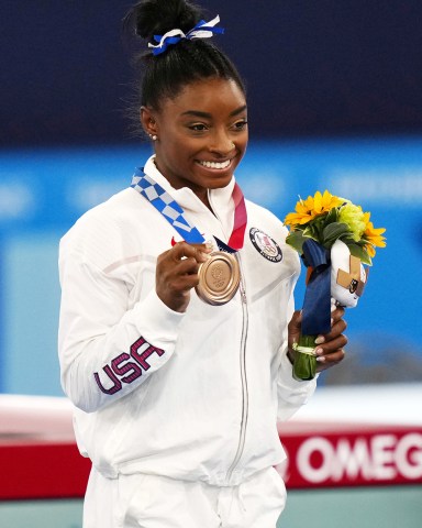 Simone Biles wins the bronze medal - Women's Balance Beam Final
Artistic Gymnastics, Ariake Gymnastics Centre, Tokyo Olympic Games 2020, Japan - 03 Aug 2021