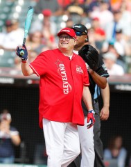 Actor Drew Carey at the plate to bat during All-Star Celebrity Softball  Game at Progressive Field in Cleveland, Ohio, USA, 07 July 2019.
MLB All-Star Celebrity Softball Game, Cleveland, USA - 07 Jul 2019