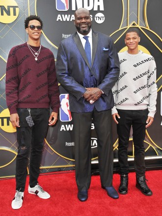 KILL NOTICEMandatory Credit: Photo by Richard Shotwell/Invision/AP/Shutterstock (10320739u)Shaquille O'Neal, Shareef O'Neal, Shaqir O'Neal. Shaquille O'Neal, center, and sons Shareef O'Neal, left, and Shaqir O'Neal arrive at the NBA Awards, at the Barker Hangar in Santa Monica, Calif2019 NBA Awards - Arrivals, Santa Monica, USA - 24 Jun 2019KILL NOTICE - This images has been withdrawn. Please remove all copies and do not publish.