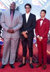 Shaquille O'Neal, from left, and his sons Shareef O'Neal and Shaqir O'Neal arrive at the NBA Awards, at the Barker Hangar in Santa Monica, Calif2018 NBA Awards - Arrivals, Santa Monica, USA - 25 Jun 2018