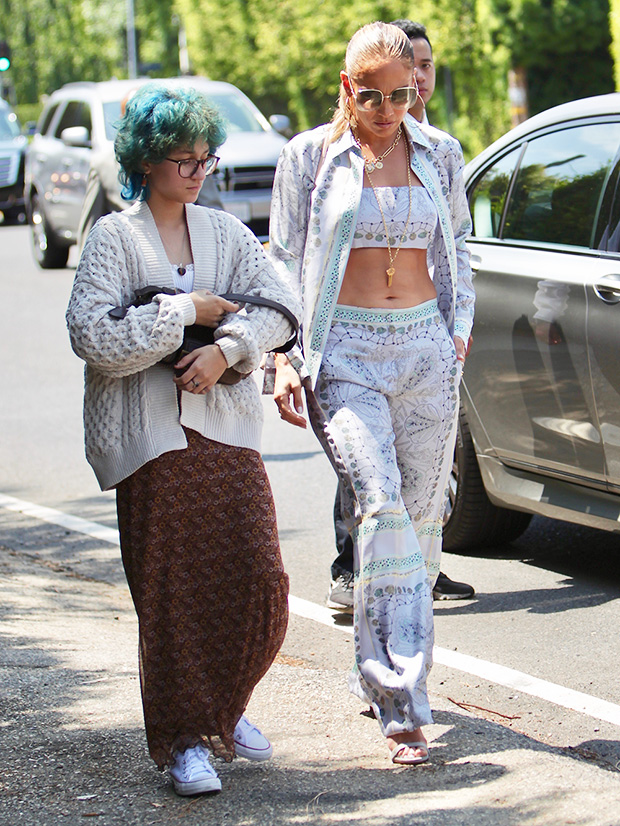 Jennifer Lopez In Matching Crop & Pants With Emme On Ben’s Birthday