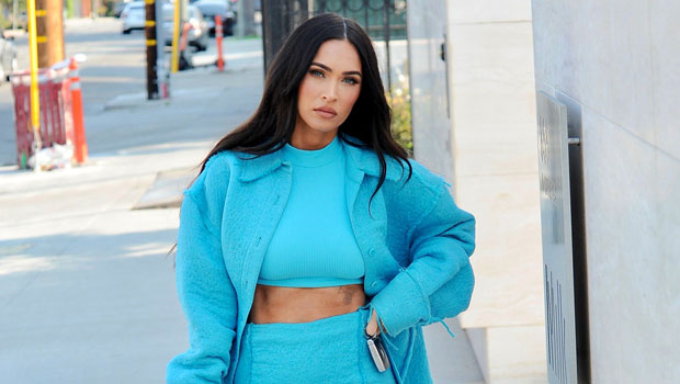 Megan Fox Rocks Blue Crop Top With Matching Jacket & Skirt: Photos ...