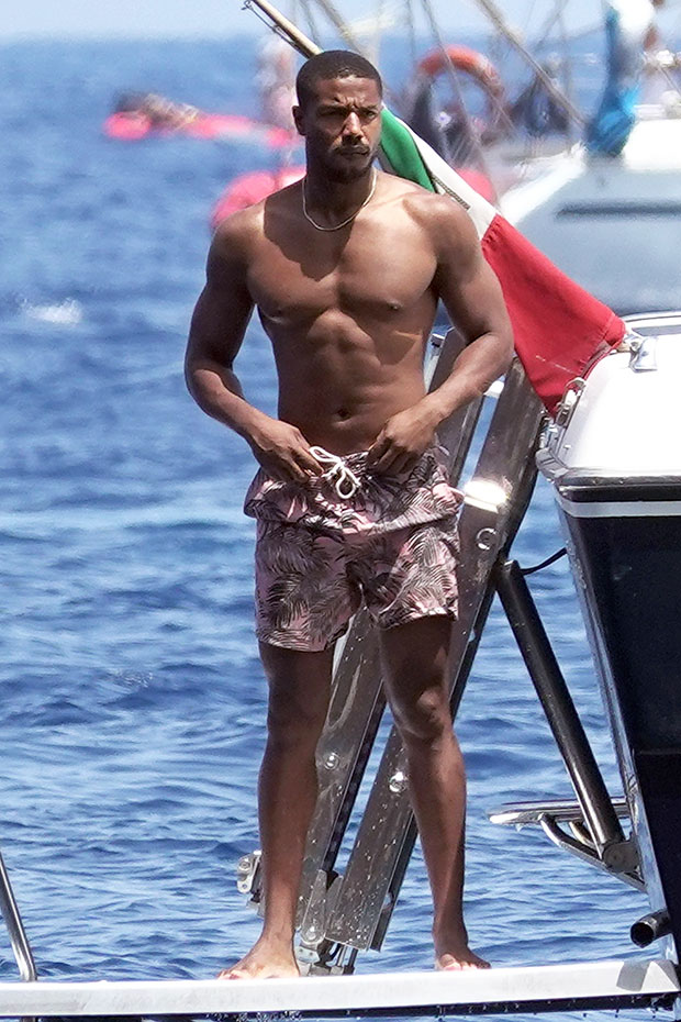 Michael B. Jordan shows off his muscles during a previous outing. 