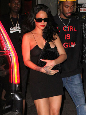 Rihanna Wears Black Mini Dress & Red Lip In NYC: Photos