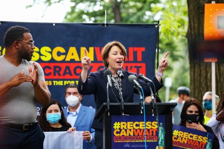 U.S. Senator Amy Klobuchar speaks at a rally in support of the For The People Act and to end the filibuster near the U.S. Capitol on August 3, 2021
People rally for the For The People Act near U.S. Capitol with Congresspeople, U.S. Capitol, Washington, USA - 03 Aug 2021