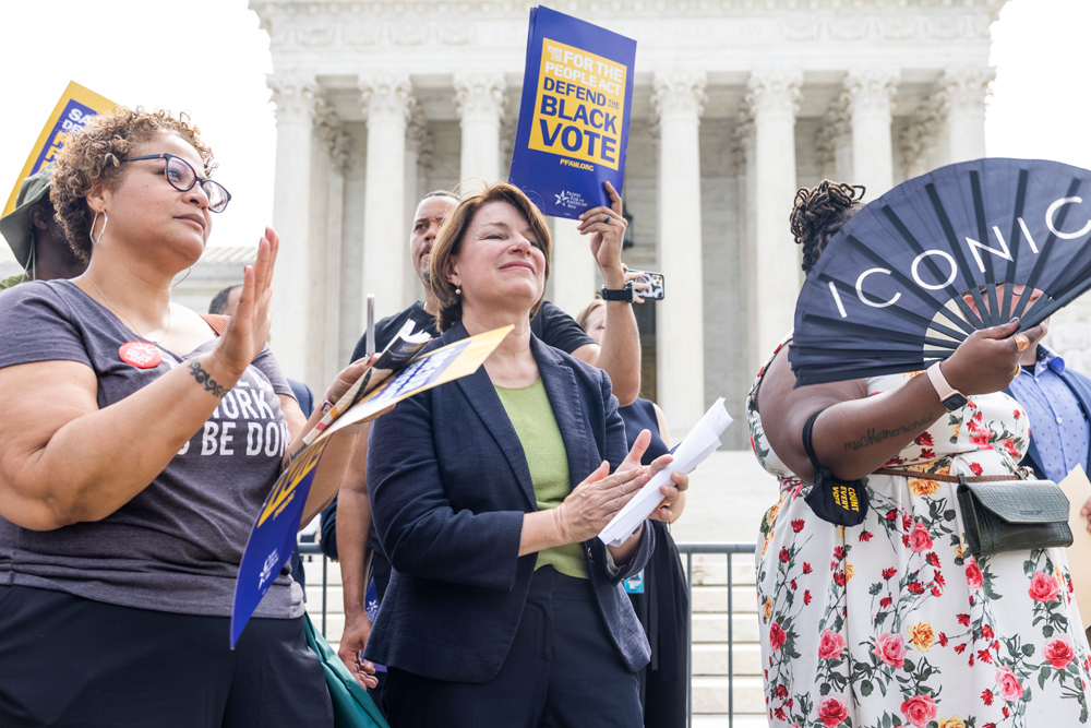 Democratic Senator from Minneapolis Amy Klobuchar (C) joins other Democratic lawmakers during a rally outside the Supreme Court in support of the 'For the People Act' in Washington, DC USA, 09 June 2021. The voting rights act comes as Republicans attempt to limit voting access in several states, including Texas and Georgia.
Lawmakers rally for the For the People Act in DC, Washington, USA - 09 Jun 2021