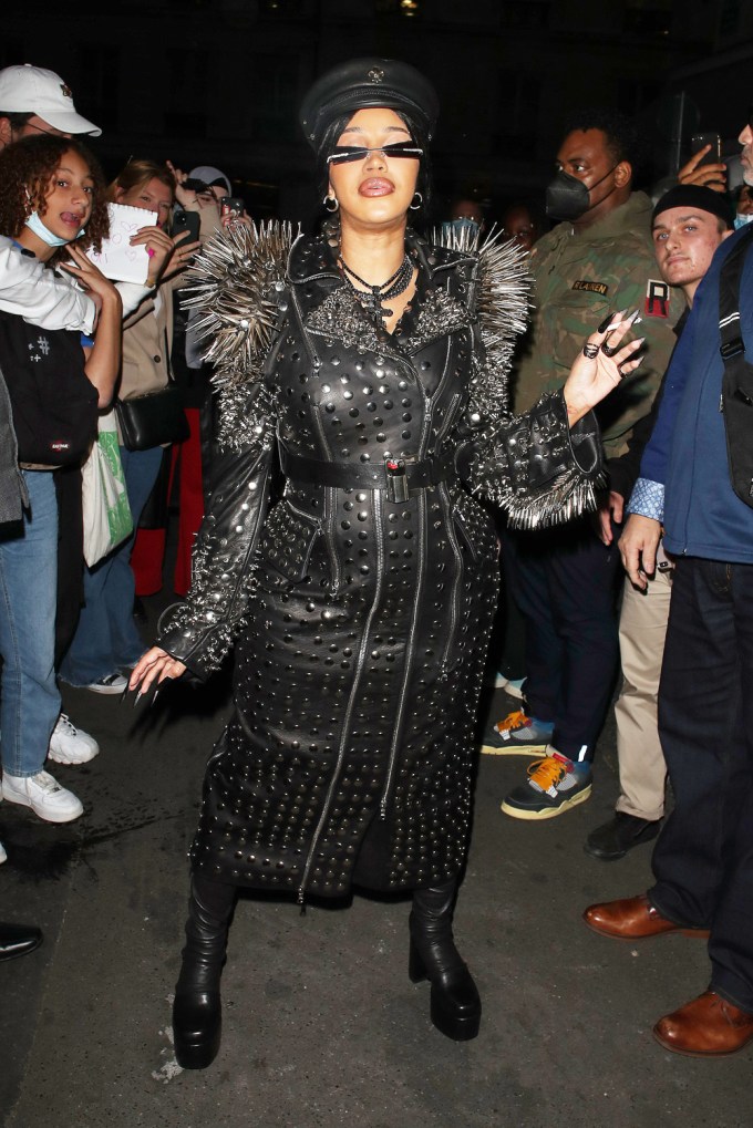 Cardi B wears a spiked trench