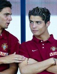 Cristiano Ronaldo, Helder Postiga Portugal's Cristiano Ronaldo, right, listens to teammate Helder Postiga before their friendly soccer match with Kazakhstan in Chaves, Portugal. It was Ronaldo's first match with the national team and he was 18 years old. Ronaldo is poised to make his 100th international appearance when Portugal meets Northern Ireland in a World Cup qualifier
Portugal Ronaldo Soccer, Chaves, Portugal