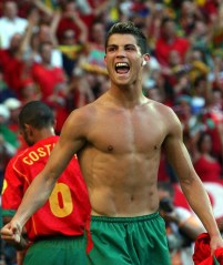 Portugal's Cristiano Ronaldo shouts in celebration after scoring during the Euro 2004 semifinal match between Portugal and the Netherlands, at the Jose Alvalade stadium in Lisbon, Portugal
Euro 2004, LISBON, Portugal