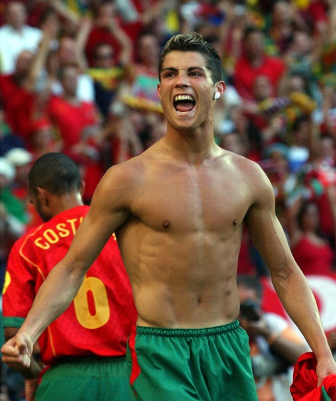 Cristiano Ronaldo scores at the Euro 2004 semifinals