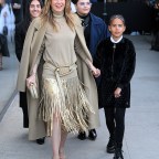 Ellen Pompeo All Smiles Arriving With Her Son At The Michael Kors Fashion Show In New York City For Fashion Week