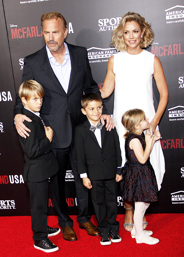 Kevin Costner, Christine Baumgartner, and kids