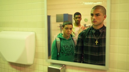 ON MY BLOCK (L to R) JASON GENAO as RUBY MARTINEZ, BRETT GRAY as JAMAL TURNER, and DIEGO TINOCO as CESAR DIAZ in episode 401 of ON MY BLOCK Cr. COURTESY OF NETFLIX © 2021