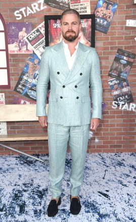 Stephen Amell arrives at the premiere of "Heels" on Tuesday, Aug. 10. 2021, in Los Angeles
LA Premiere of "Heels", Los Angeles, United States - 11 Aug 2021
Wearing a Giorgio Armani, Suit Shoes by Scarosso