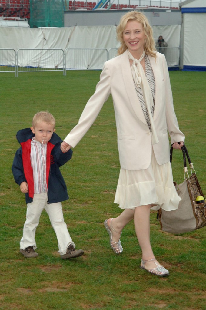 Cate Blanchett And Son Dashiell Pose For The Cameras At The Polo Match.