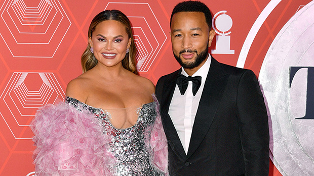 Chrissy Teigen Stuns In Plunging Silver Costume At Tony Awards With John Legend — Images