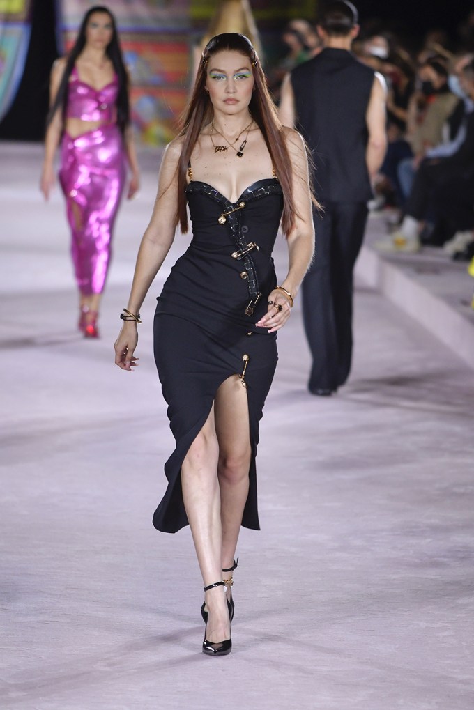 Gigi Hadid on the Versace catwalk
