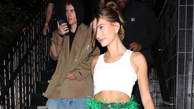 Hailey Baldwin's Green Feather Pants Outfit – Photos – Hollywood Life
