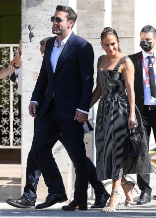 Ben Affleck (L) and US actress and singer Jennifer Lopez leaves the Lido Beach during the 78th annual Venice International Film Festival, in Venice, Italy, 10 September 2021. The festival runs from 01 to 11 September 2021.
78th Venice Film Festival, Italy - 10 Sep 2021
