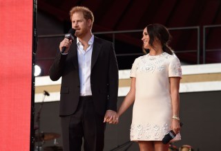 Prince Harry, the Duke of Sussex, left, and Meghan, the Duchess of Sussex speak at Global Citizen Live in Central Park, in New York
2021 Global Citizen Live - , New York, United States - 25 Sep 2021