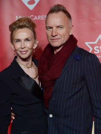Müzisyen Sting ve eşi yapımcı Trudie Styler, 8 Şubat 2013'te Los Angeles'ta Bruce Springsteen'i onurlandıran 2013 MusiCares Yılın Kişisi galasına geliyor.  Yılın Grammy Kişisi, Los Angeles, California, Amerika Birleşik Devletleri - 09 Şubat 2013