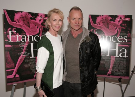 Müzisyen Sting (sağda) ve eşi aktris Trudie Styler (solda) "Frances ha" New York'ta Frances Ha Premiere NY, New York, ABD