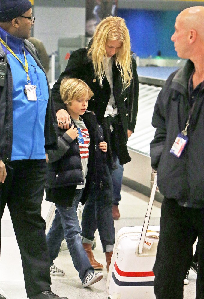 Gwyneth Paltrow & Son Moses Arrive At JFK Airport