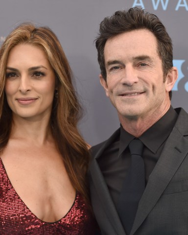 Lisa Ann Russell, left, and Jeff Probst arrive at the 21st annual Critics' Choice Awards at the Barker Hangar, in Santa Monica, Calif 21st Annual Critics' Choice Awards - Arrivals, Santa Monica, USA