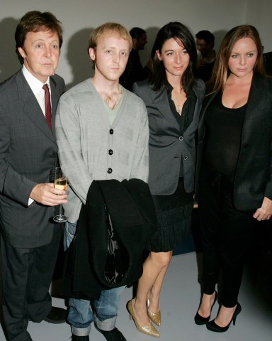 Sir Paul McCartney, James McCartney, Mary McCartney and Stella McCartney From left, Sir Paul McCartney and his children, James McCartney, Mary McCartney and Stella McCartney attend the opening of Established and Sons Gallery
BRITAIN ESTABLISHED GALLERY, London, United Kingdom England