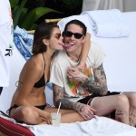 Kaia Gerber and Pete Davidson can't keep their tongues in their mouths as they make out nonstop in full view of all their friends at the pool in Miami. 23 Nov 2019 Pictured: Kaia Gerber; Pete Davidson. Photo credit: MEGA TheMegaAgency.com +1 888 505 6342 (Mega Agency TagID: MEGA555093_003.jpg) [Photo via Mega Agency]