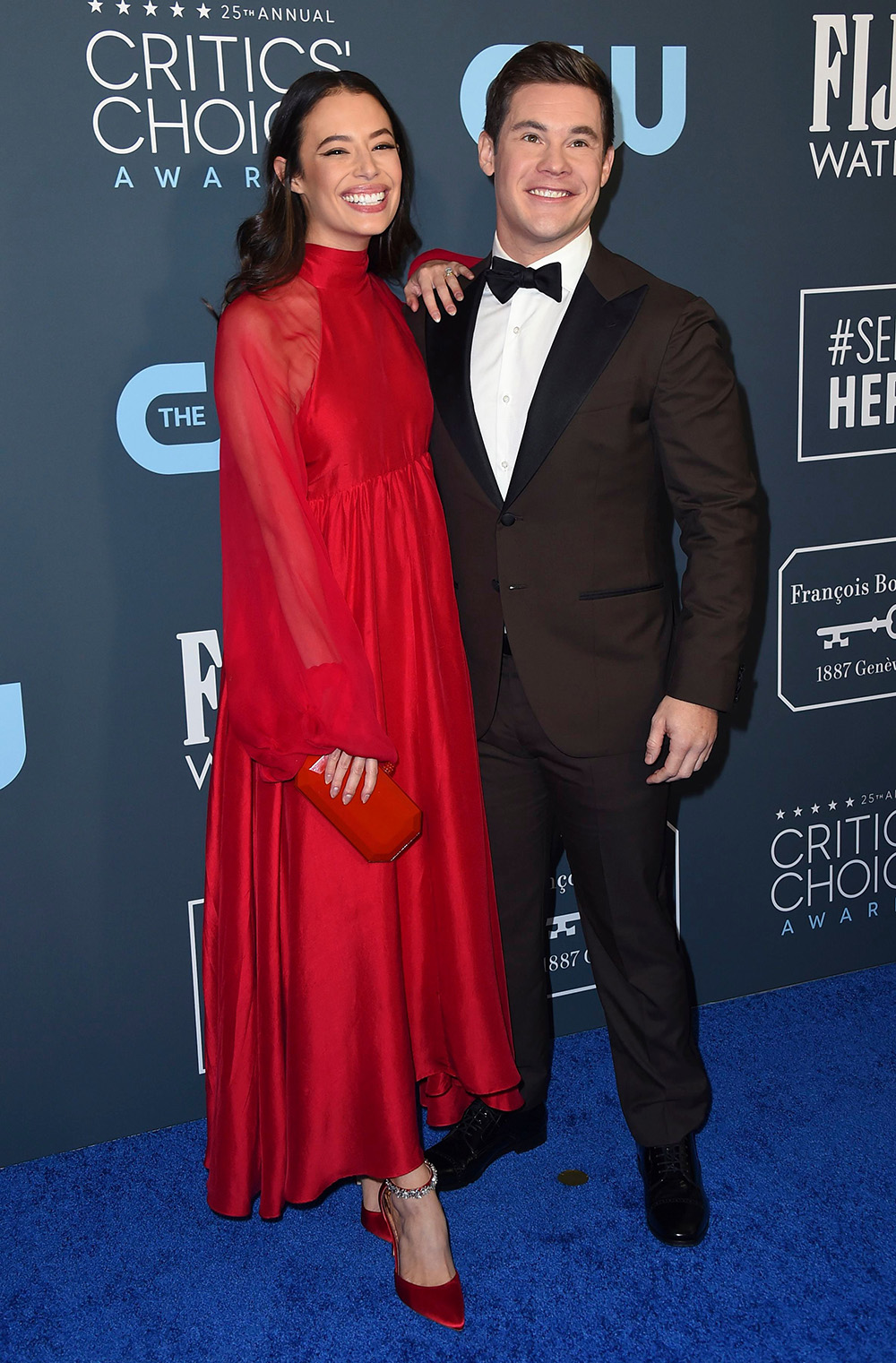 Chloe Bridges, Adam Devine. Chloe Bridges, left, and Adam Devine arrive at the 25th annual Critics' Choice Awards, at the Barker Hangar in Santa Monica, Calif
25th Annual Critics' Choice Awards - Arrivals, Santa Monica, USA - 12 Jan 2020