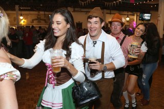 Adam Devine, Chloe Bridges. Chloe Bridges, from left, actor Adam Devine and guests dressed in German traditional outfits have fun at the "Oktoberfest HB" at the Old World German Restaurant, in Hiuntington Beach, Calif
Adam Devine at the "Oktoberfest ", Huntington Beach, USA - 18 Oct 2019