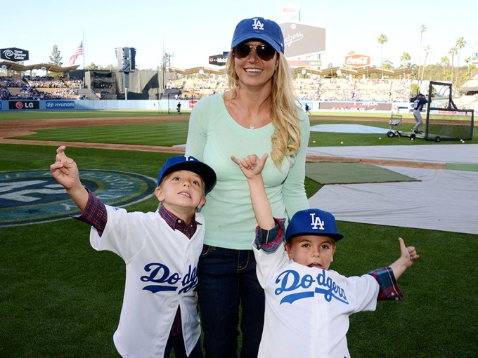 Britney Spears Smiles With Her Sons At A Dodgers Game