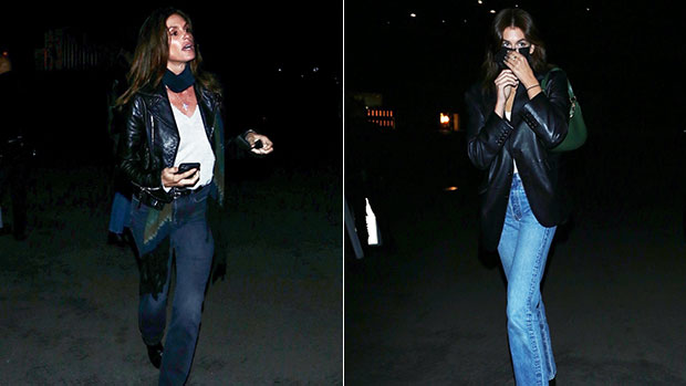 Cindy Crawford & Daughter Kaia Gerber Twin In Leather Jackets For Night Out — Photo