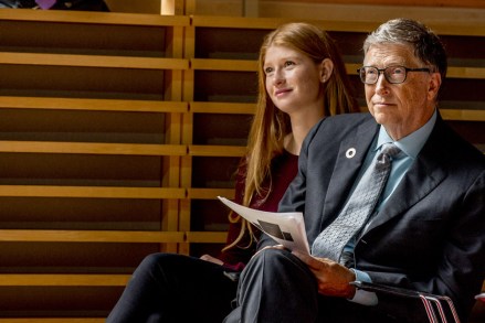 Jennifer Gates and father Bill Gates speak during the Queen Maxima Goalkeepers event, New York, USA - September 20, 2017