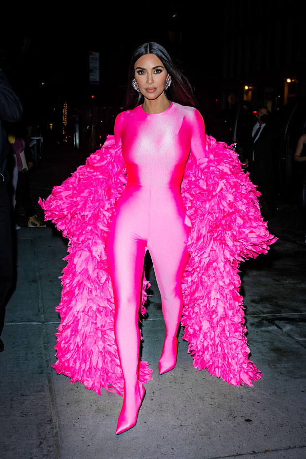 Kim Kardashian Rocks Pink Leotard Feather Boa After Hosting SNL Hollywood Life